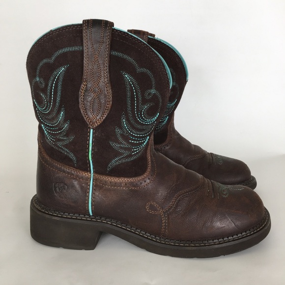 Ariat Shoes - Ariat Fatbaby Heritage Dapper Western Boots Dark Brown Leather Teal Stitching